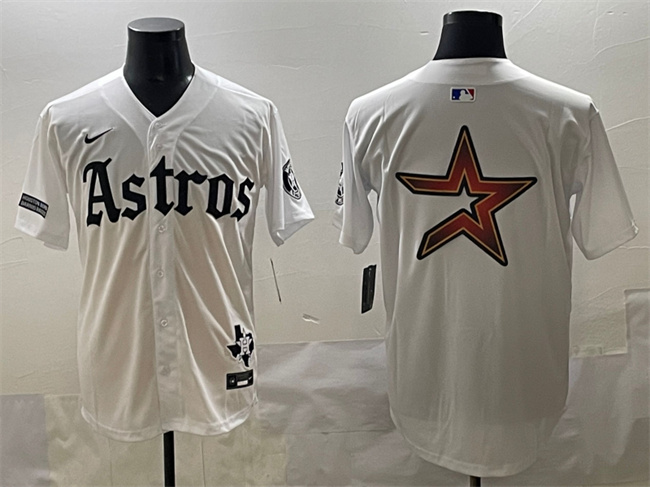 Men's Houston Astros Team Big Logo White Gothic 'Houston Born Barrio Raised' Limited Stitched Baseball Jersey 003 Men's Houston Astros Team Big Logo White Gothic 'Houston Born Barrio Raised' Limited Stitched Baseball Jersey 003
